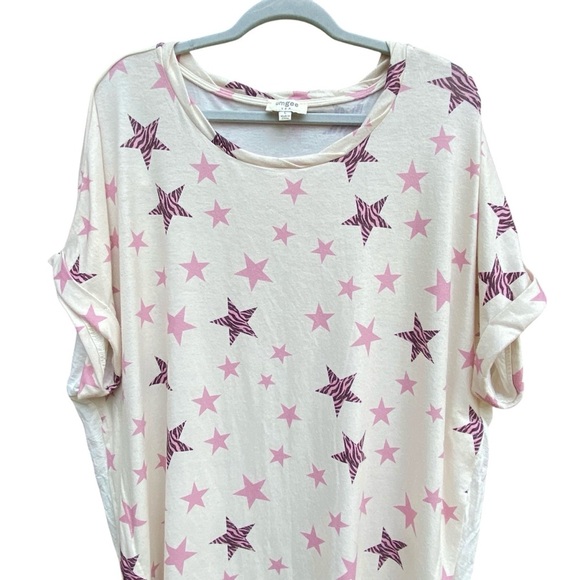 Umgee Womens Dress Pink Stars Zebra Print Size Large Linen Blend Cotton - Picture 3 of 11